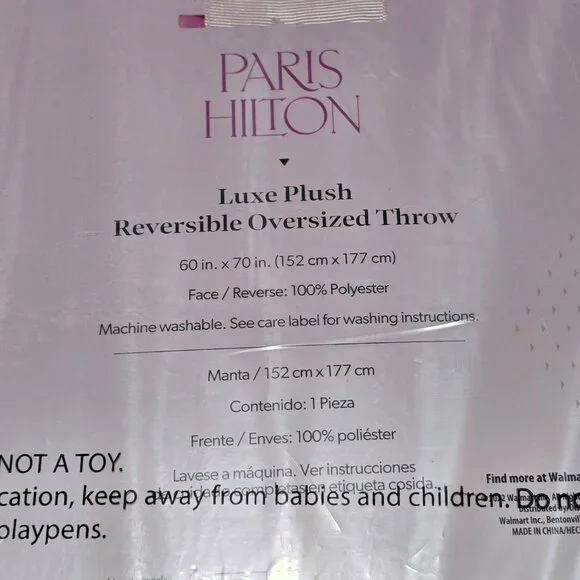 Paris Hilton Luxe Plush Oversized Reversible Butterflies Pink Throw, for Adults - Picture 4 of 4